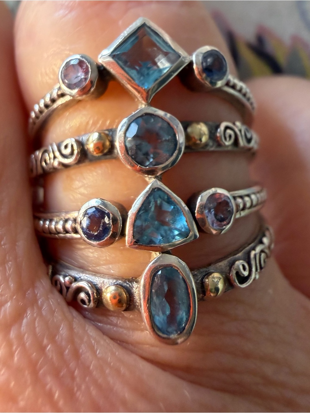Sterling Silver Multi-Blue Gemstack Ring Set